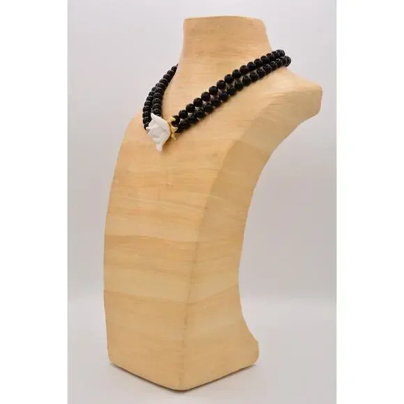 KJL Avon Necklace Collar White Rose Black Beaded Gold Tone Crystal Signed 9A - Picture 4 of 12